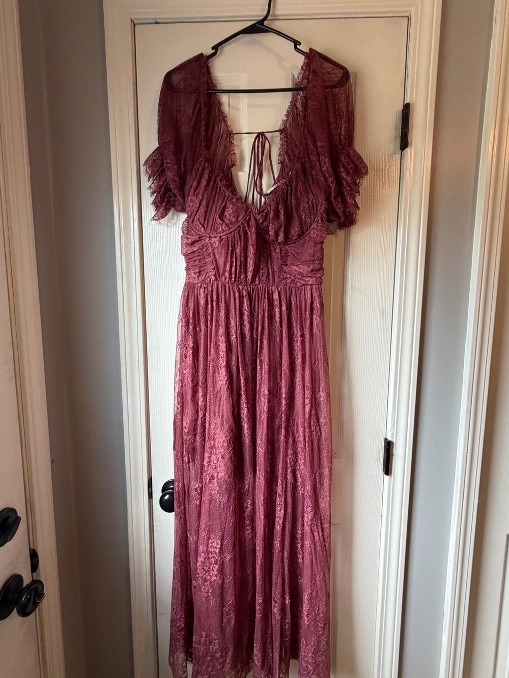 Free People Dear Jane Lace Midi Dress Size 12 Floral Lace Maxi in Roan Rouge